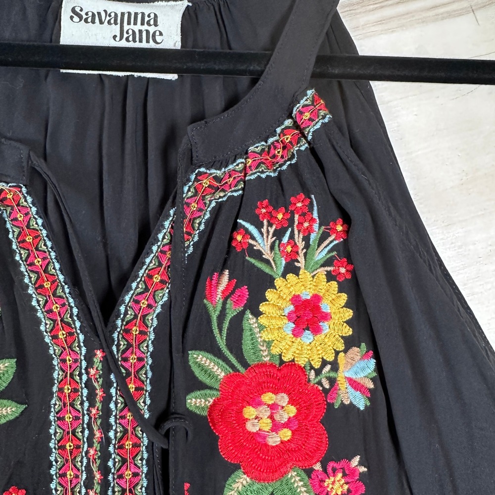 Savanna‎ Jane Floral Embroidered Top Tank Southwestern Black 2X Bohemain - Picture 7 of 7